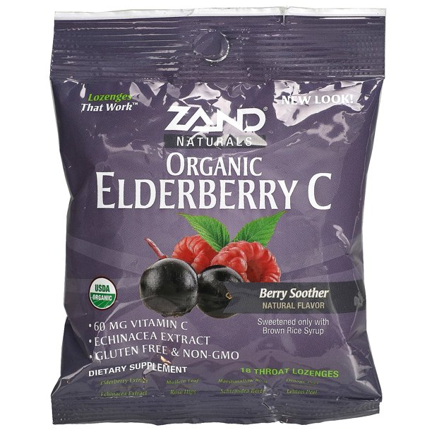 Zand, Organic Elderberry + Vitamin c , 18 Lozenges
