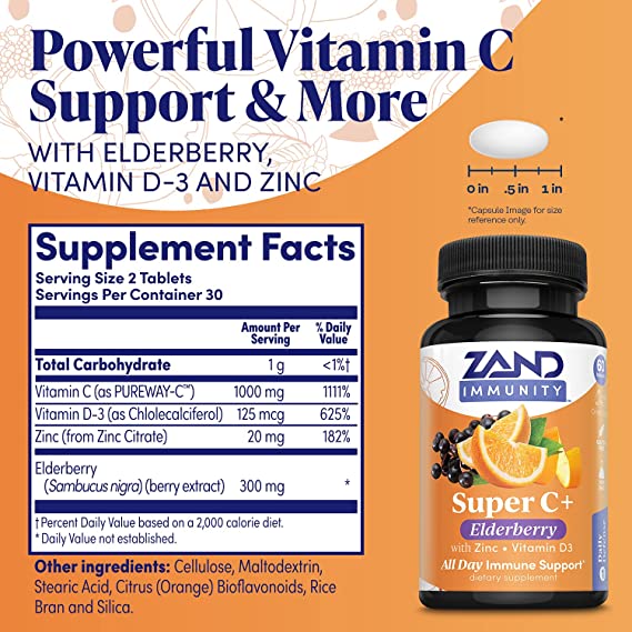 Zand, Immunity, Super C+ , With Zinc/Vitamin D3, 60 Tablets