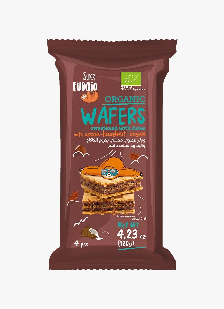 Super Fudgio, Organic wafers with cocoa-hazelnut cream sweetened with dates,120g