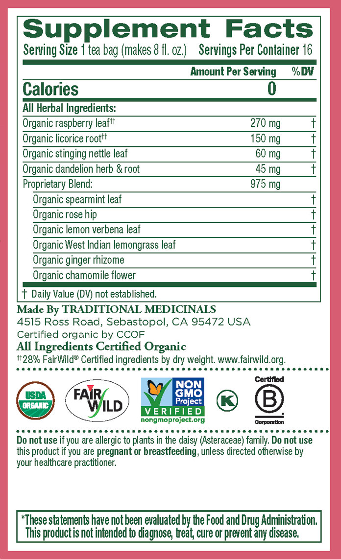 Traditional Medicinals, Organic Healthy Cycle, Raspberry Leaf, Caffeine Free, 16  Bags