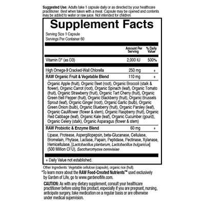 Garden of Life, Vitamin Code, RAW D3, 50 mcg, 60 Vegetarian Capsules