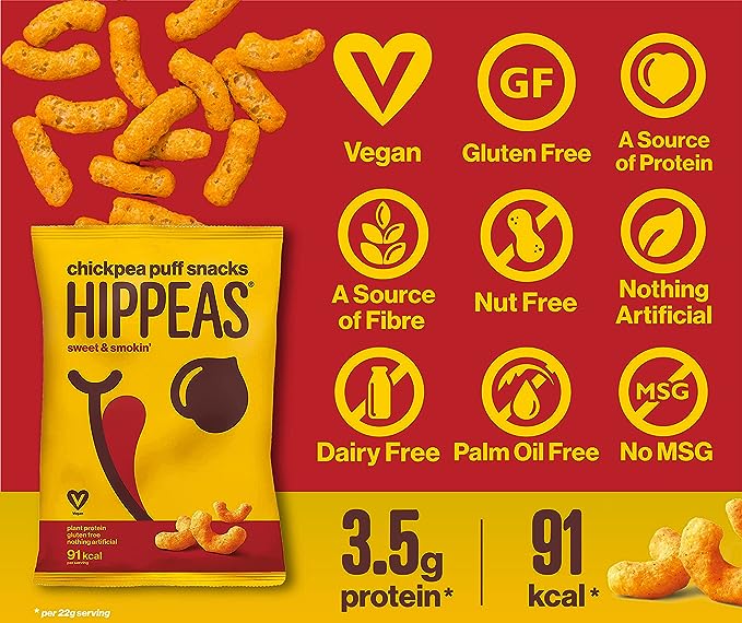 Hippeas, Chickpea Puff Snack, Sweet & Smoking,78 g