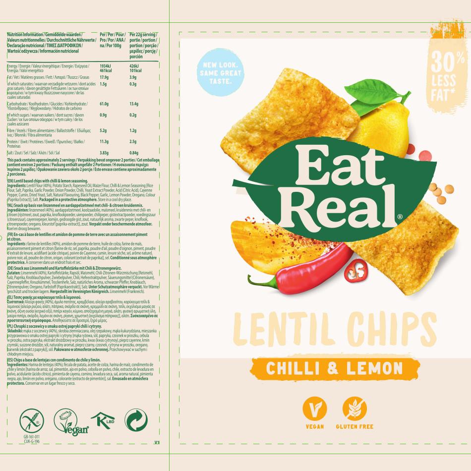 EatReal, Lentil chips, Chilli & lemon, 135g