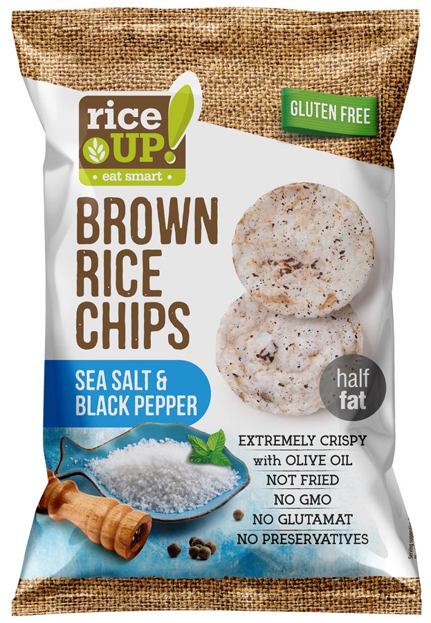 Riceup, Brown rice chips, Sea salt and black pepper, 60g