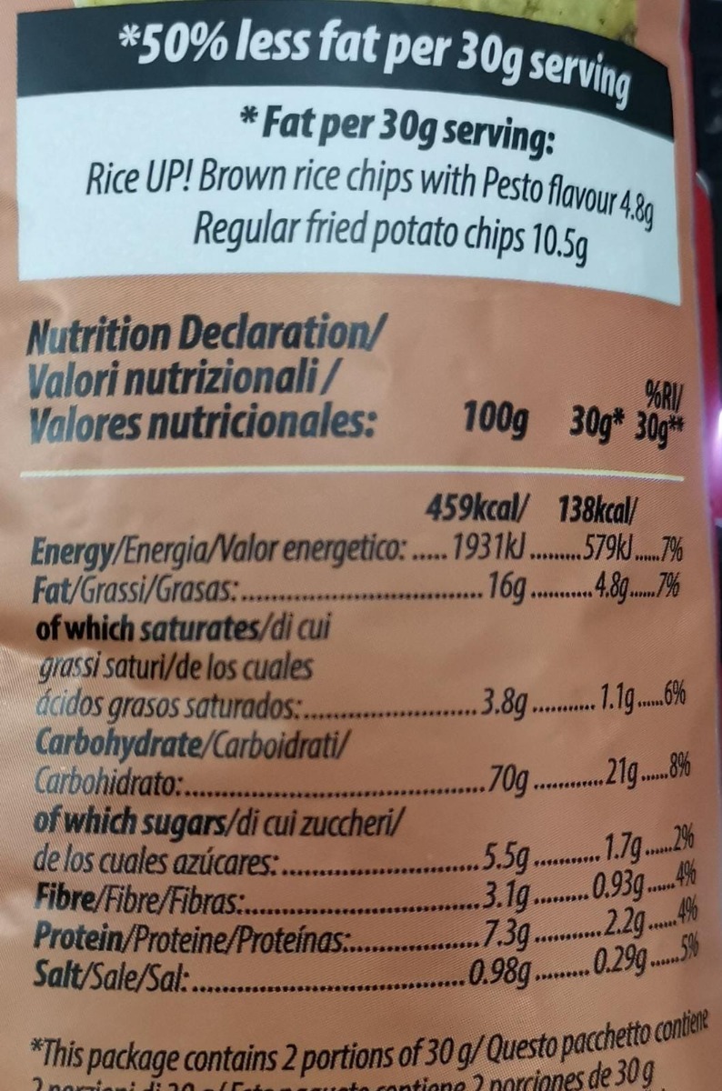 Riceup, Brown rice chips, pesto, 60g