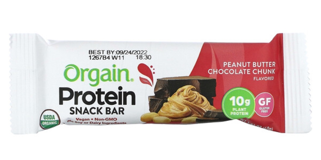 Orgain, Organic Plant-Based Protein Bar, Peanut Butter Chocolate Chunk, 40 g