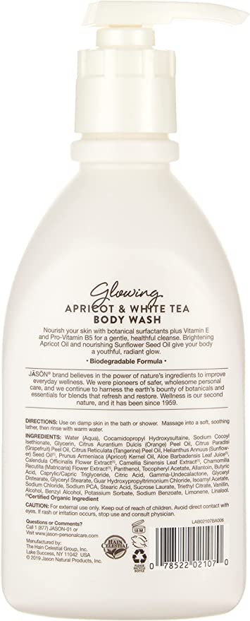 Jason, Natural Body Wash, Glowing Apricot & White Tea, 887 ml