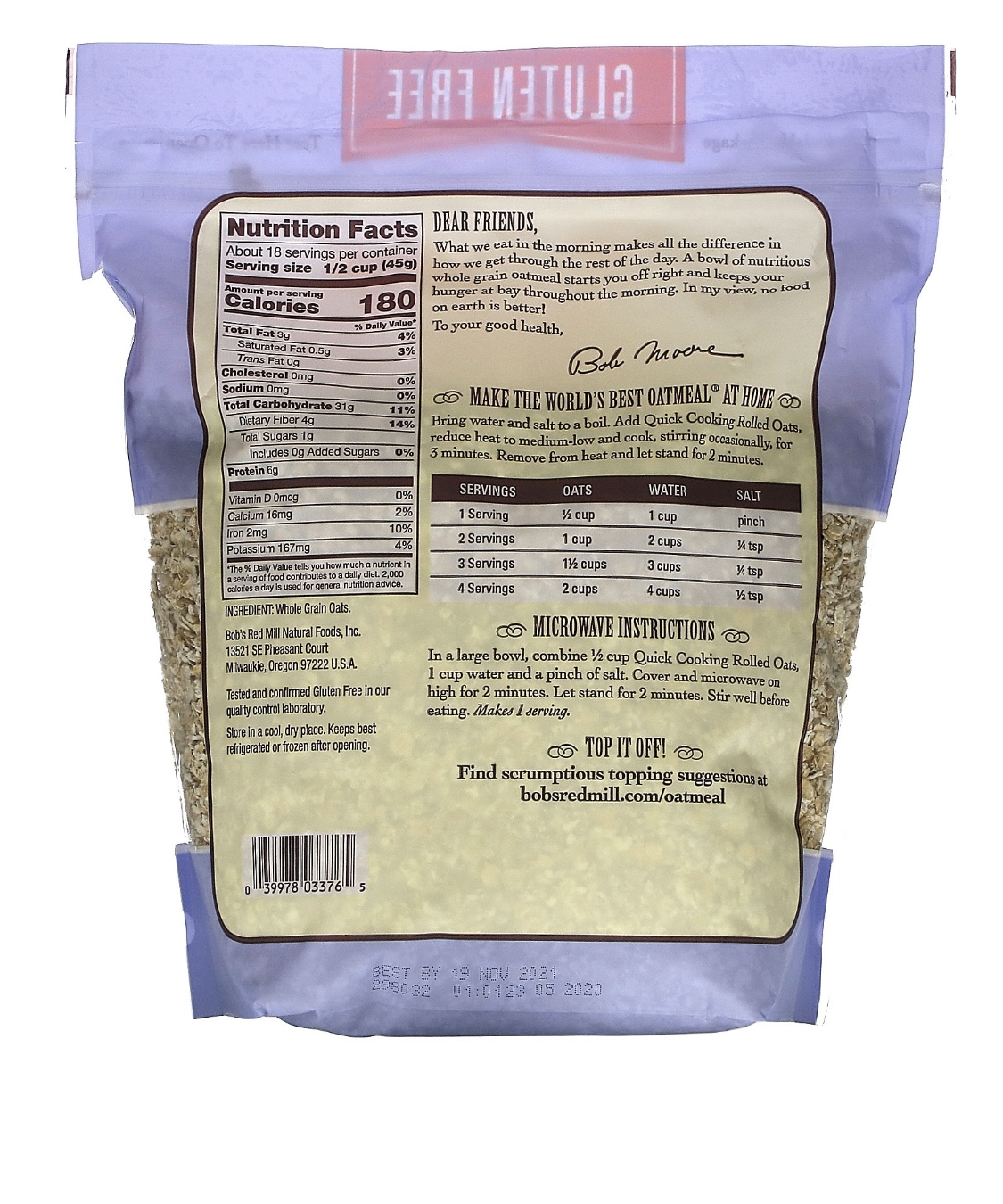 Bobs, Gluten free rolled oats, 907g