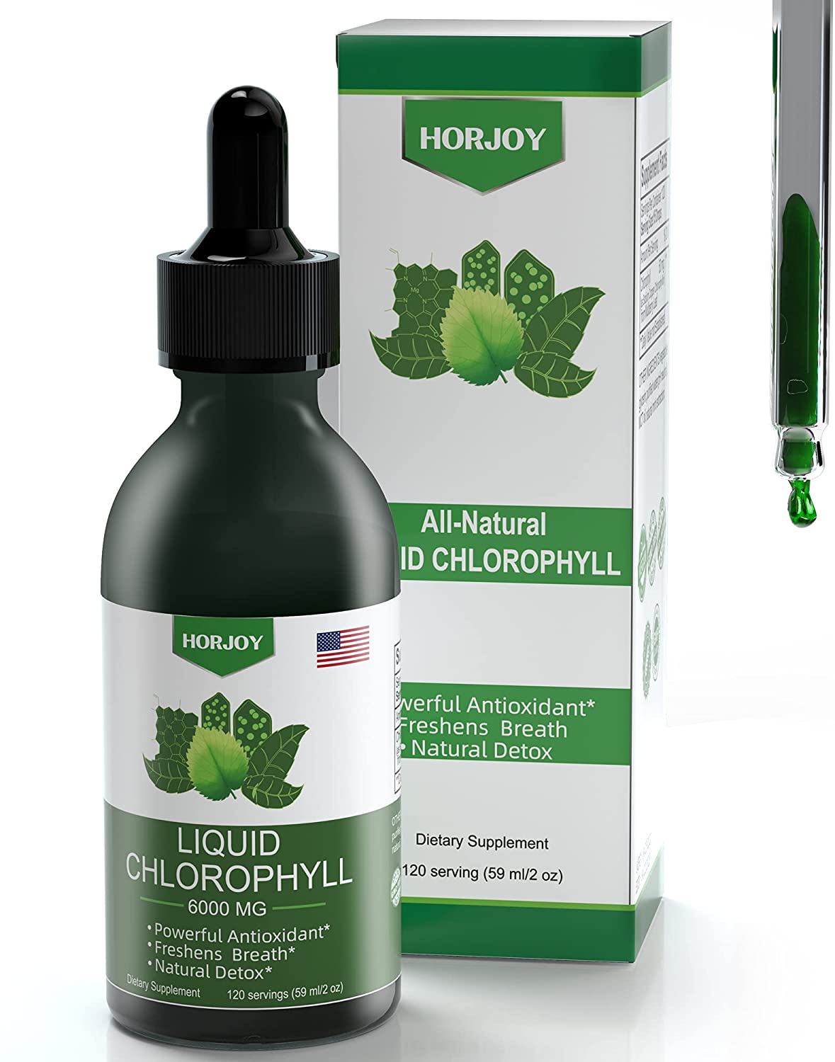 Horjoy,Chlorophyll Liquid Drops,Mint extract,59ml