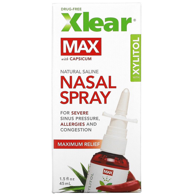 Xlear, Max, Natural Saline Nasal Spray with Xylitol, Maximum Relief, 45 ml