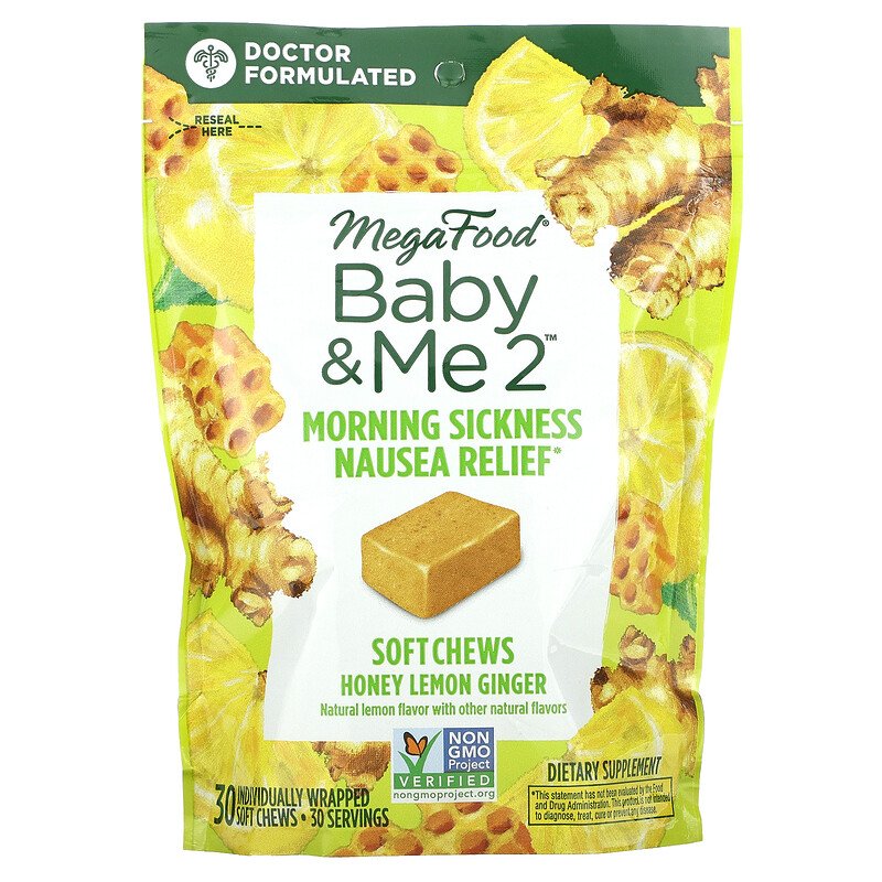 MegaFood, Baby & Me 2, Morning Sickness Nausea Relief, Honey Lemon Ginger, 30  Soft Chews