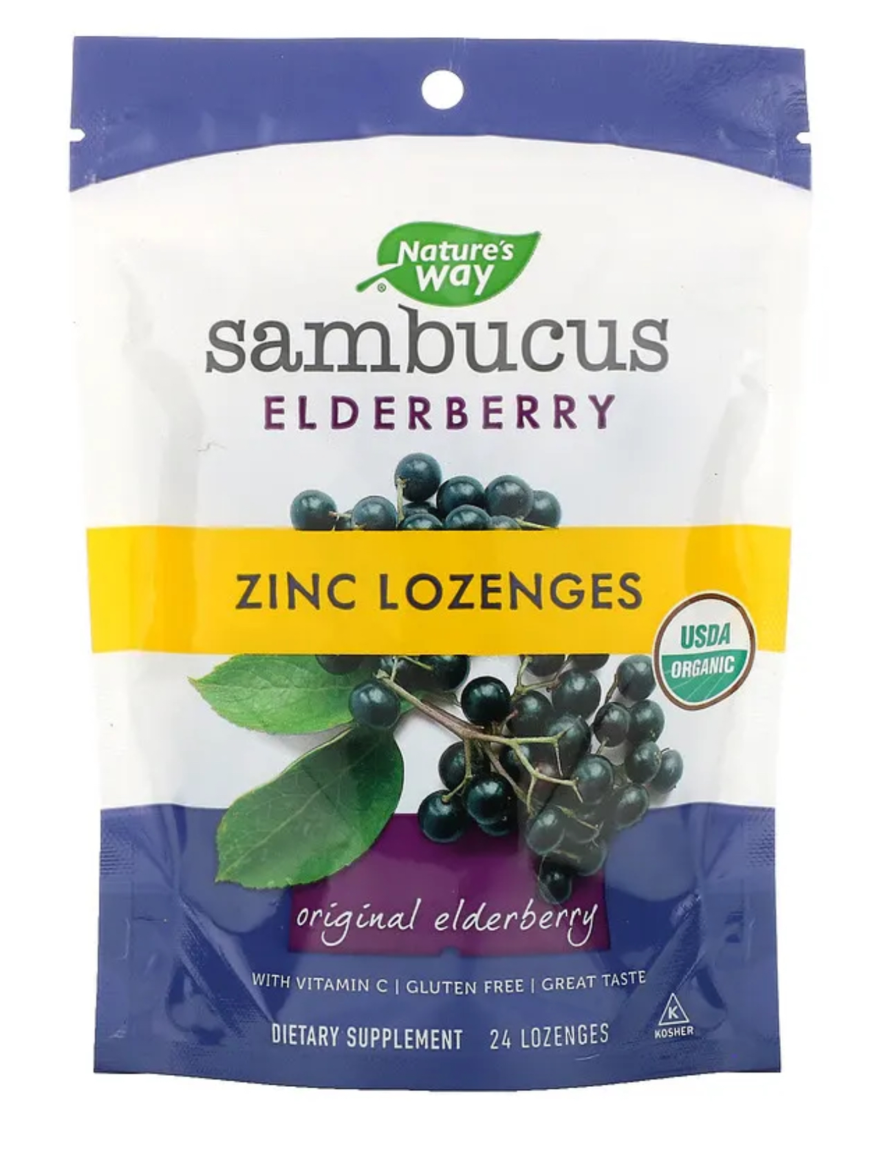 Nature's Way, Sambucus Elderberry, Zinc Lozenges with Vitamin C, 24 Lozenges