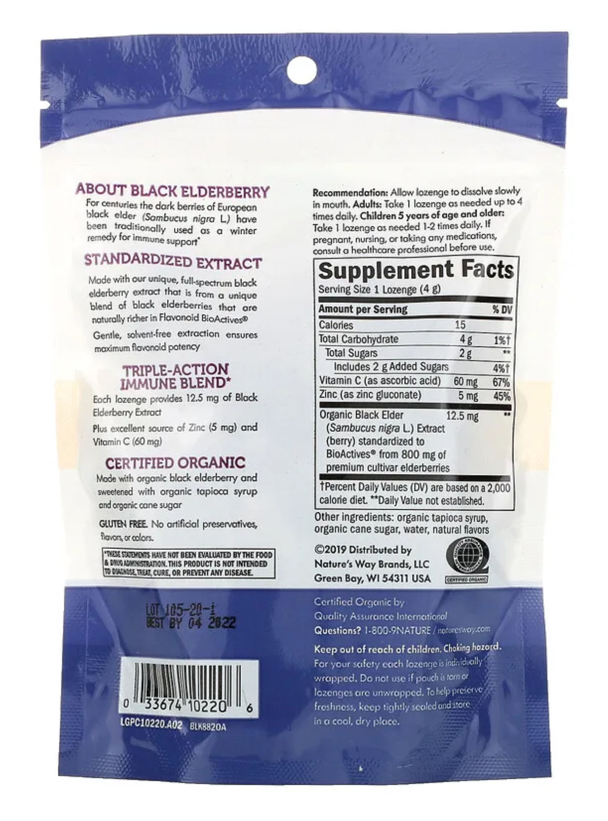 Nature's Way, Sambucus Elderberry, Zinc Lozenges with Vitamin C, 24 Lozenges