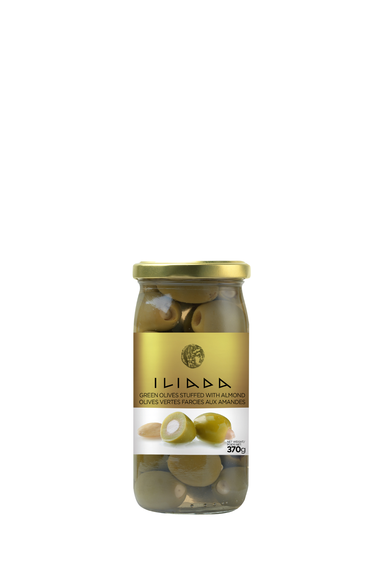 ILIADA, Olives Green Stuff with almond ,370g