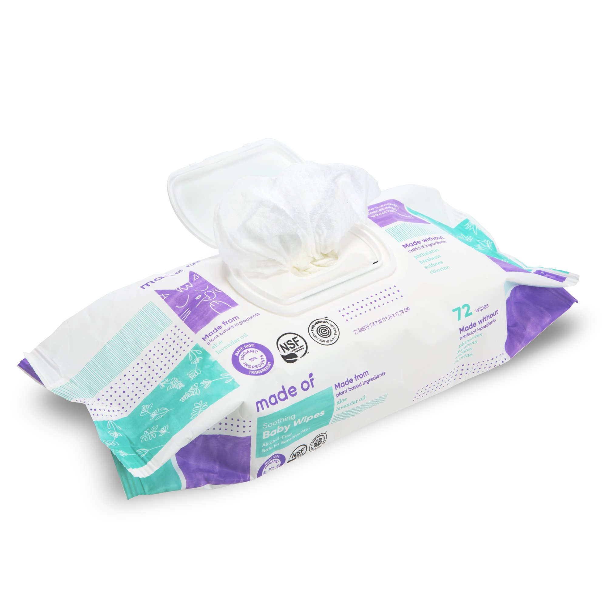 Made of , Smoothing baby wipes , 72 wipes