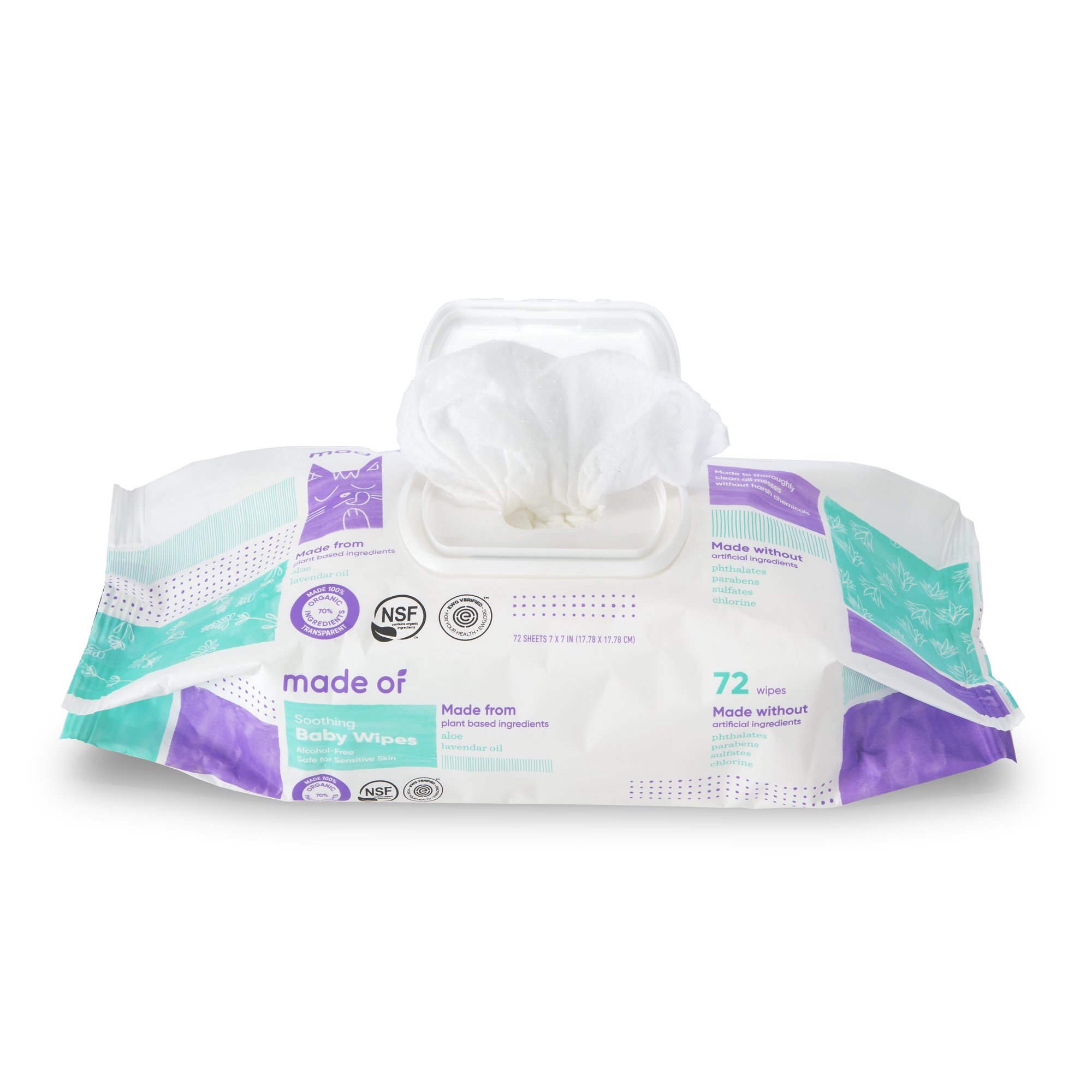 Made of , Smoothing baby wipes , 72 wipes