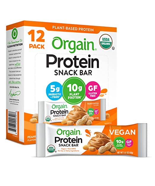 Orgain, Organic Plant-Based Protein Bar, Peanut Butter , 40 g